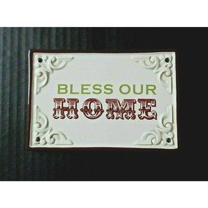 Grasslands Road Wall Plaque Sign Bless Our Home Ceramic Religious Christian